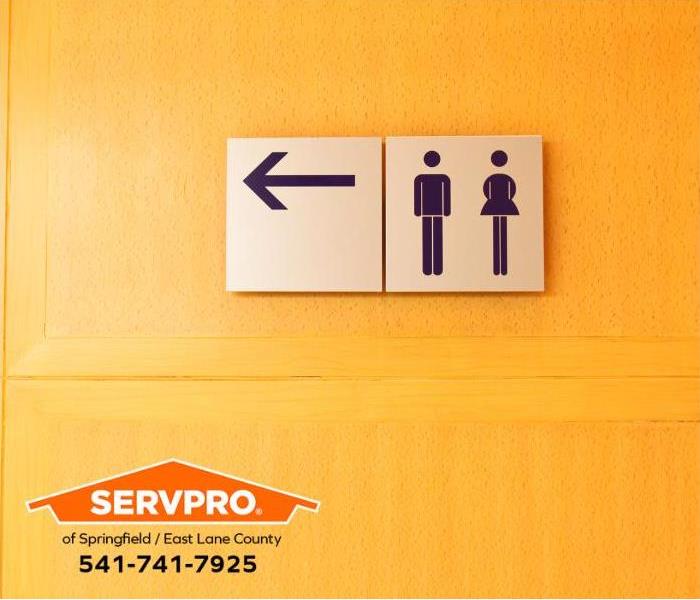 Signs lead to public restrooms.